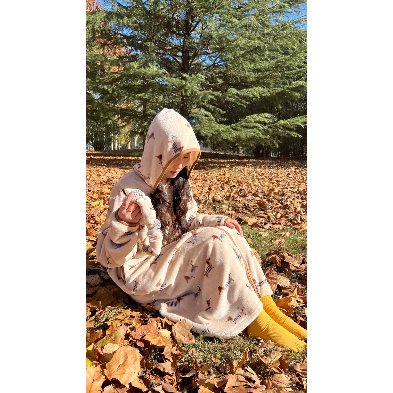 【暖气搭子】HL秋冬连帽家居保暖舒适柔软长款宽松双拉链加绒睡衣