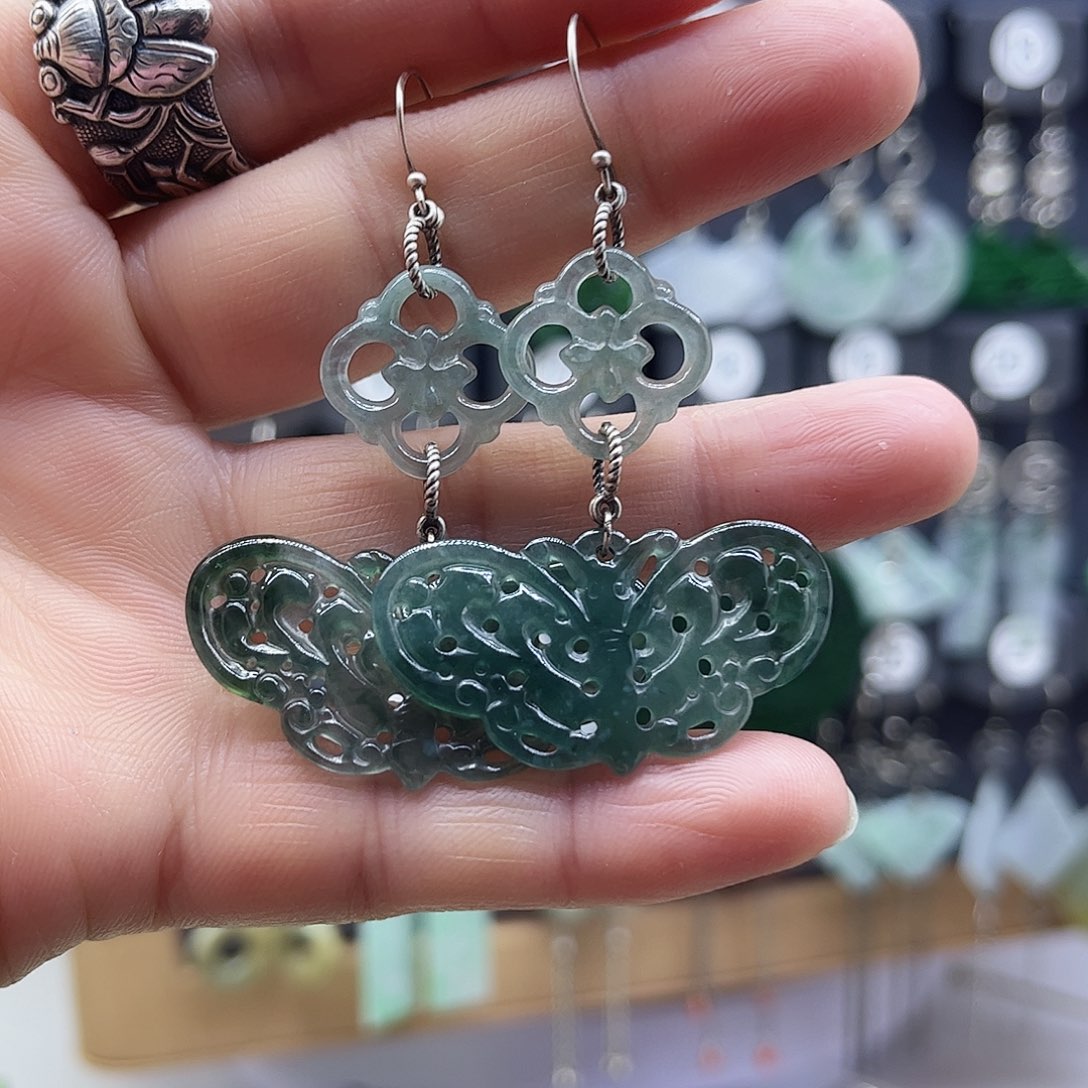 翡翠银S925镶嵌耳饰