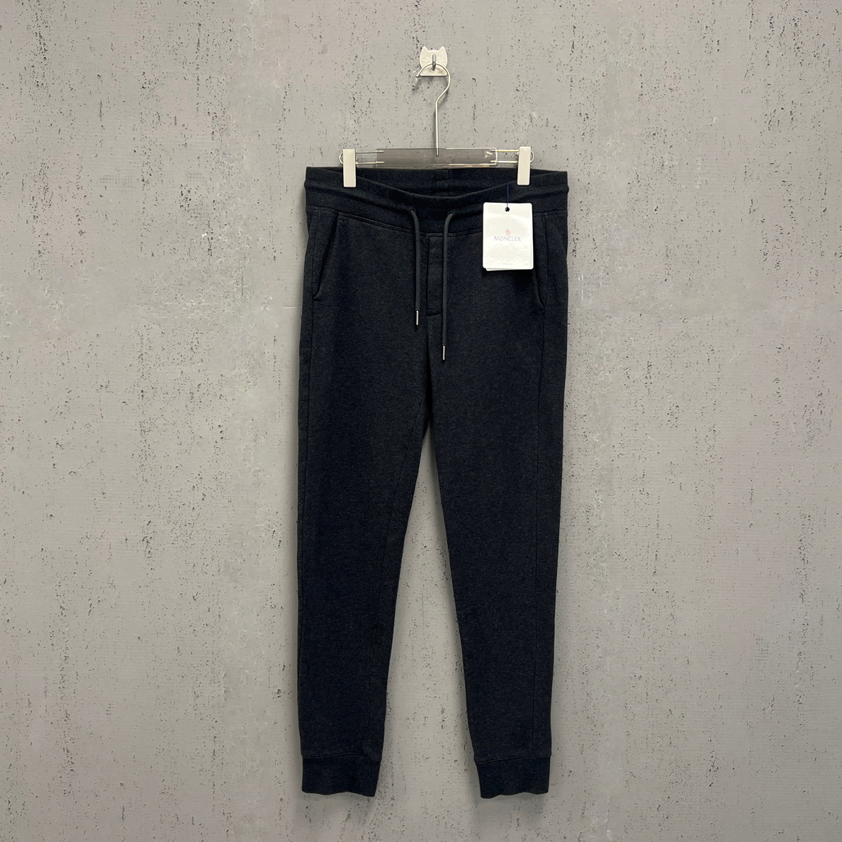 99新 MONCLER moncler蒙口深灰色后背彩条加绒卫裤L码