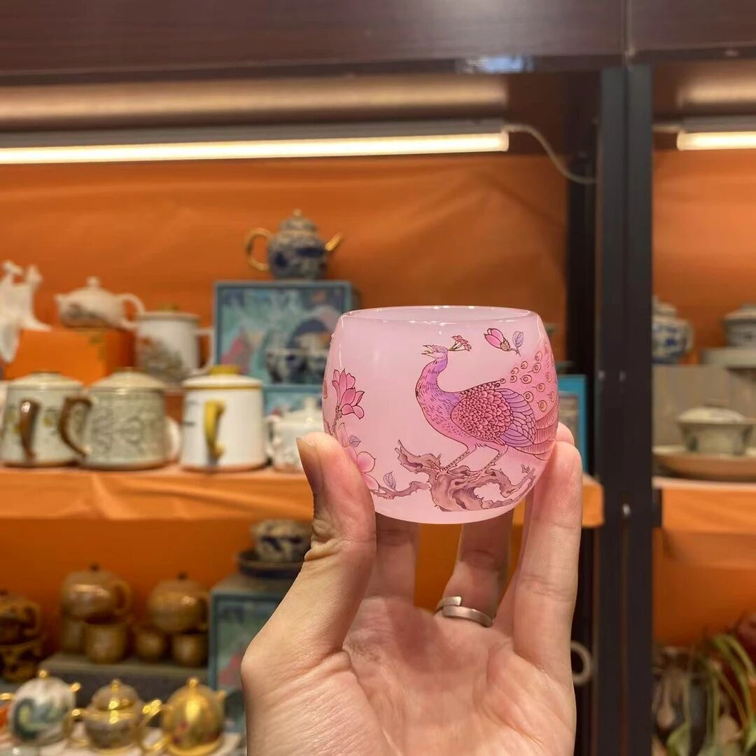 粉琉璃孔雀主人杯-6217