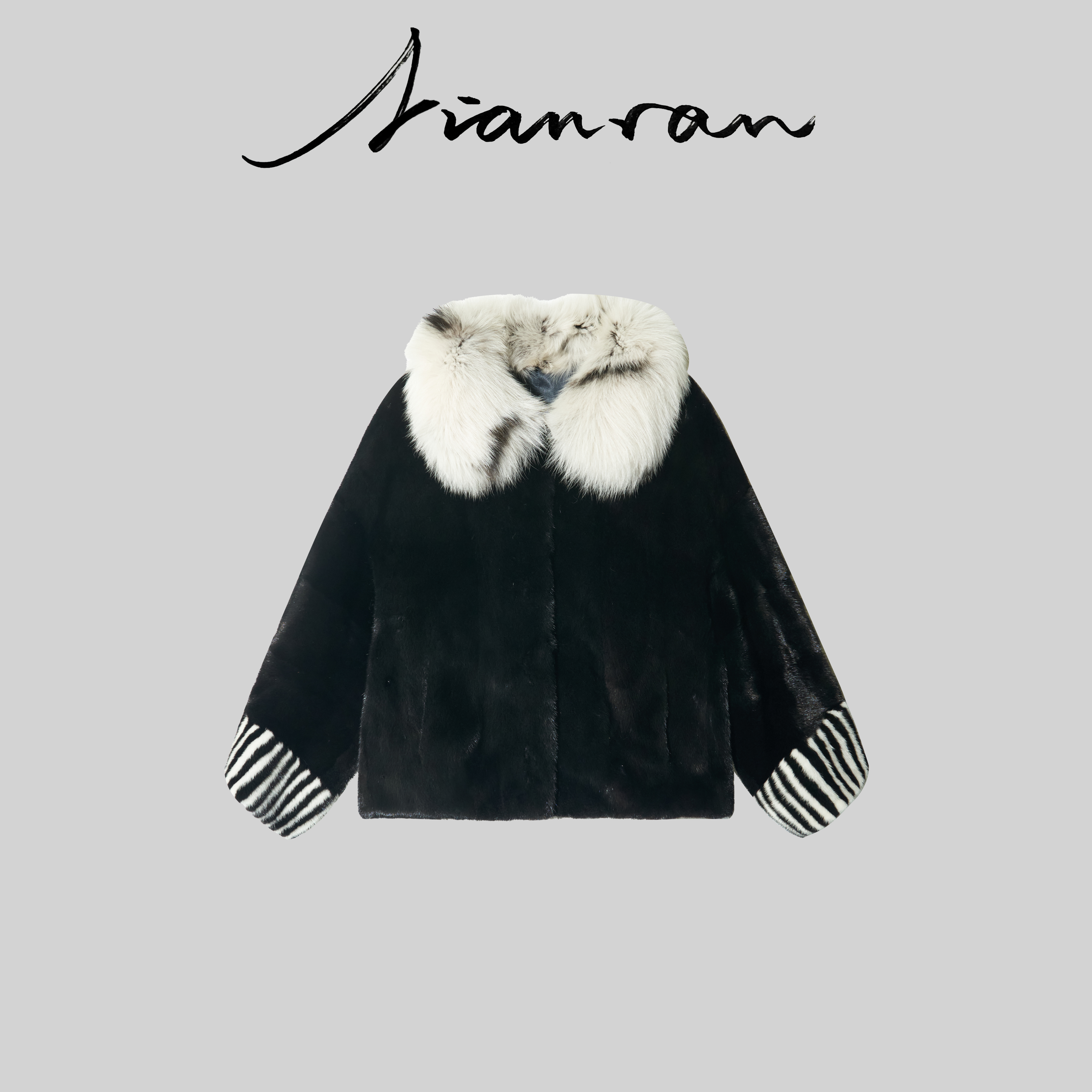 NianR-水貂毛绒皮草黑白拼色气质经典时尚减龄百搭保暖