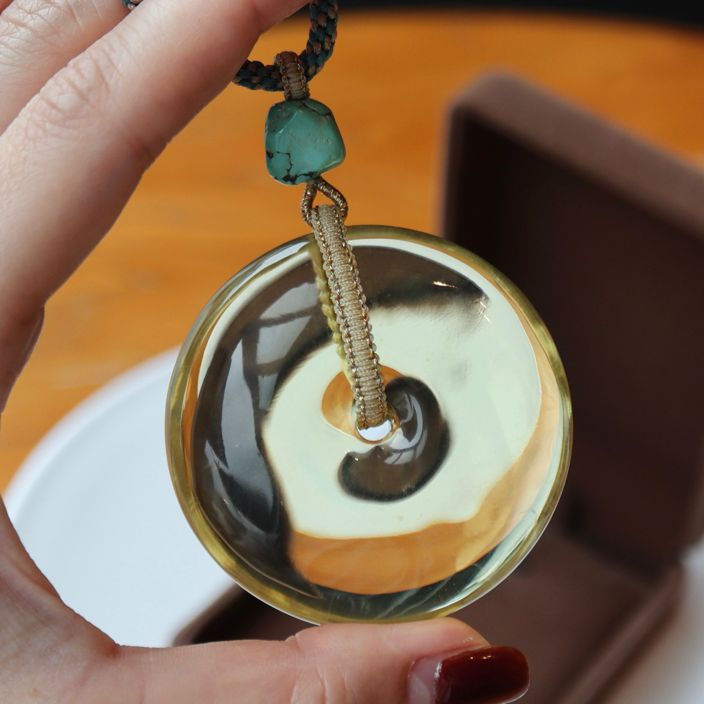 天然净水金珀平安扣挂件复古时尚百搭编织54-21老山檀