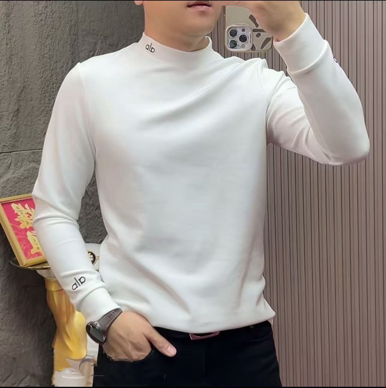 秋季新款时尚百搭长袖T恤男士半高领简约弹力衫男