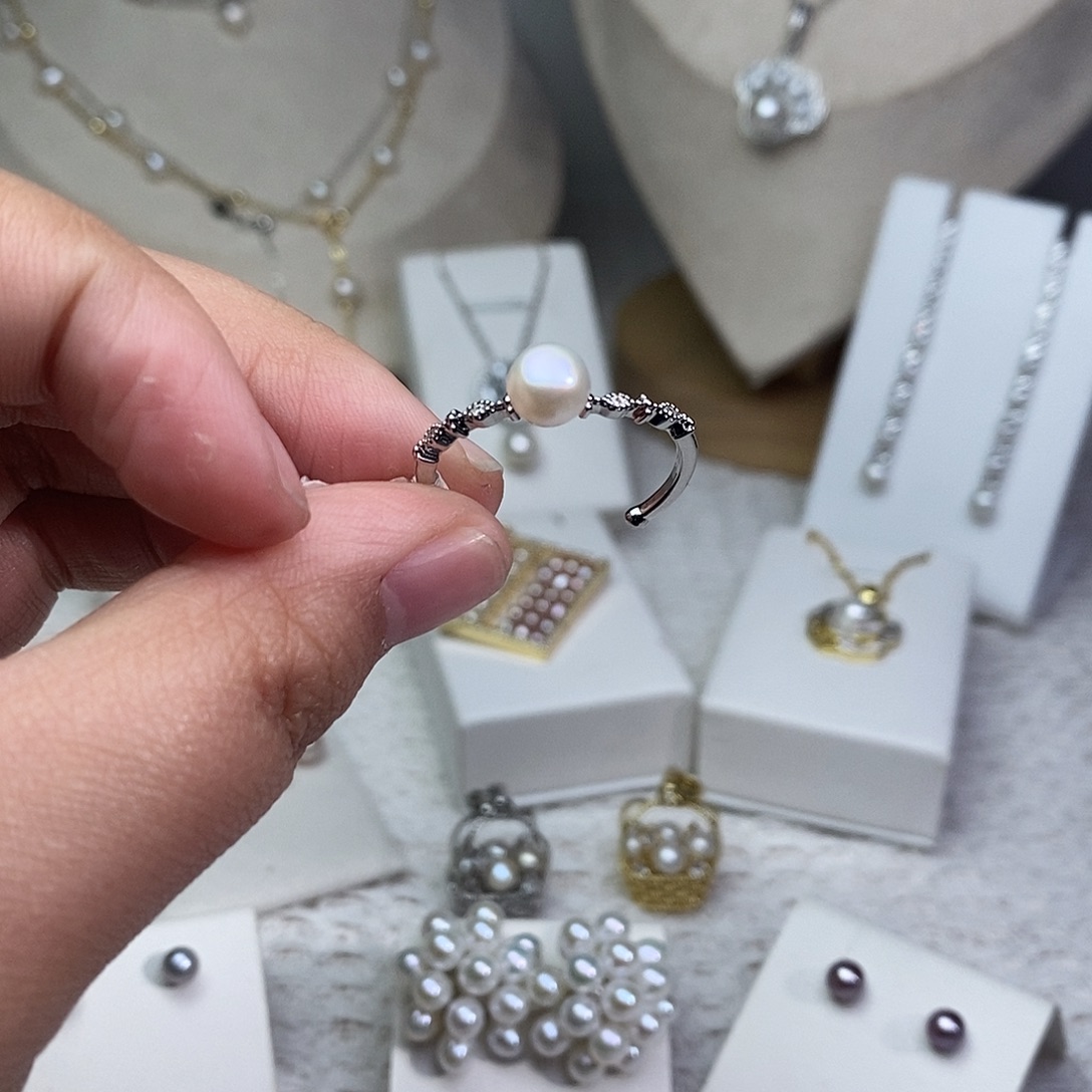 耳饰银S925镶嵌淡水珍珠