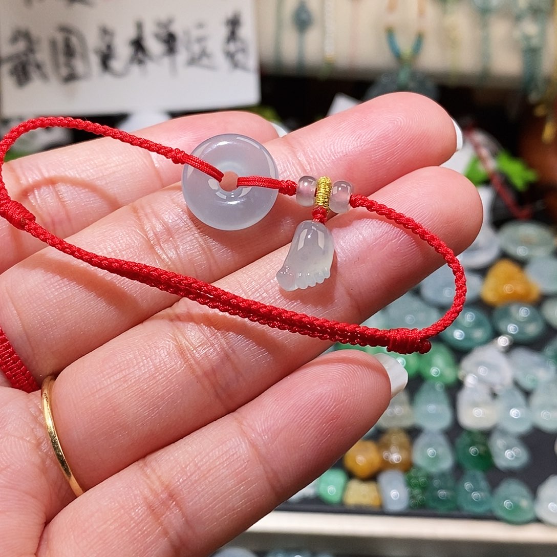 翡翠未镶嵌颈饰冰种平安扣红绳15