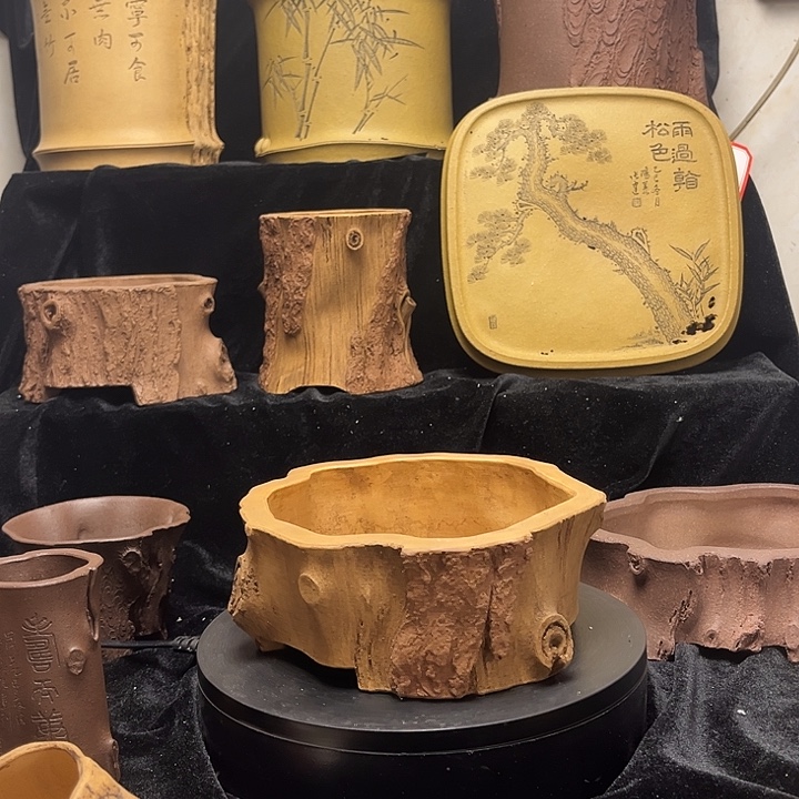 泥塑全手工制作树桩花盆