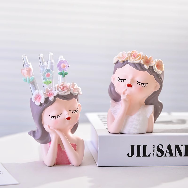 【ins风可爱仙女】笔筒办公室桌面收纳筒梳妆台化妆刷眉桌面装饰件