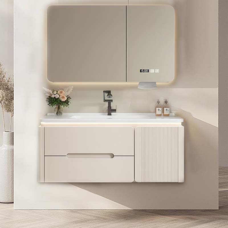 奶油风法式橡胶木木烤漆智能浴室柜一体盆洗手池组合卫生间洗漱台