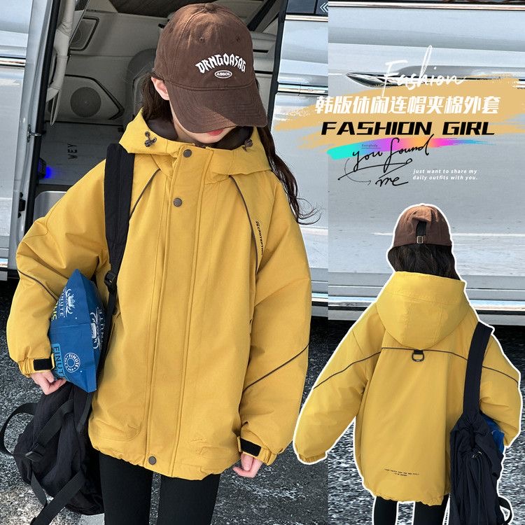 女大童冬季2025年新款加厚夹棉冲锋衣外套加厚保暖连帽休闲韩版