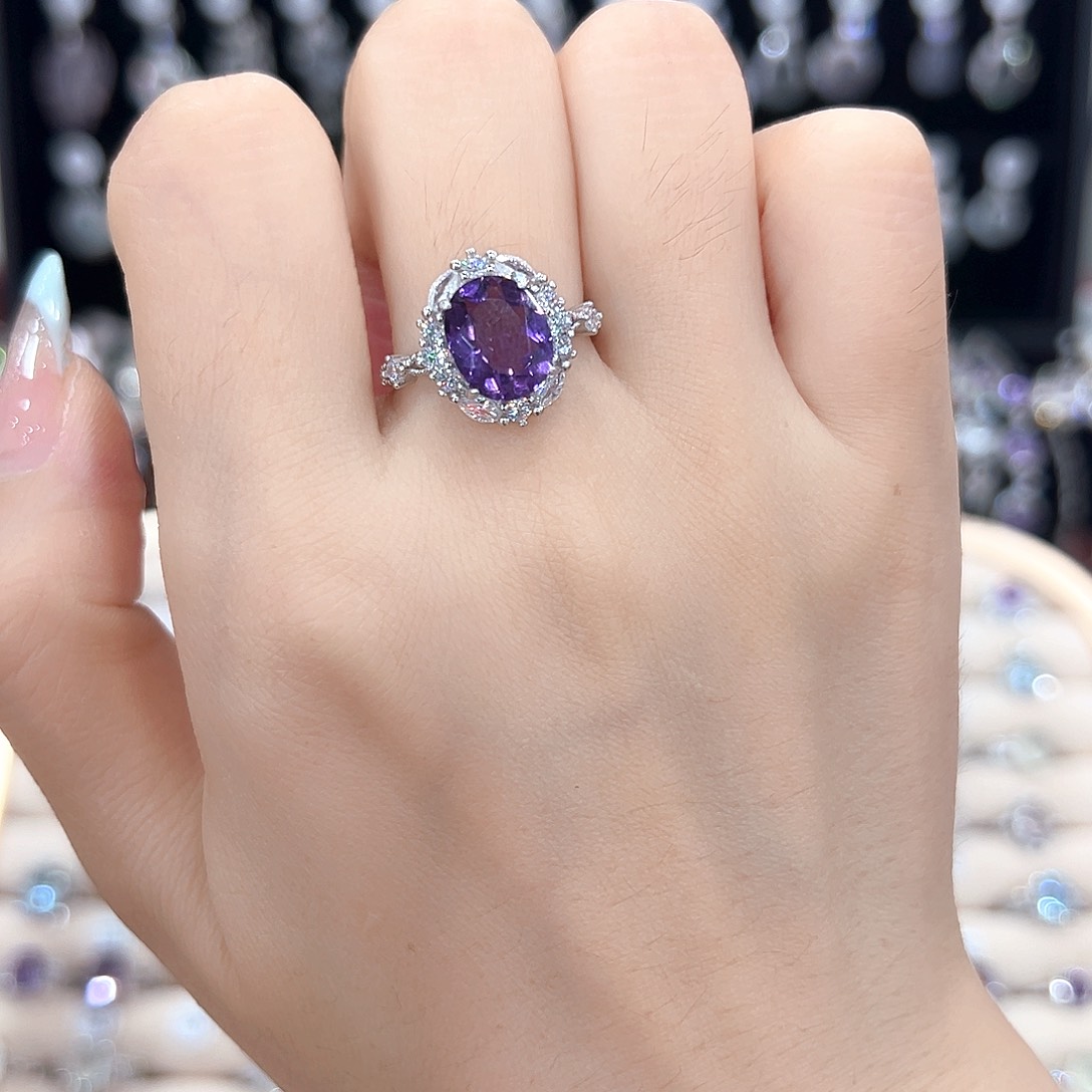 紫晶戒指银S925镶嵌
