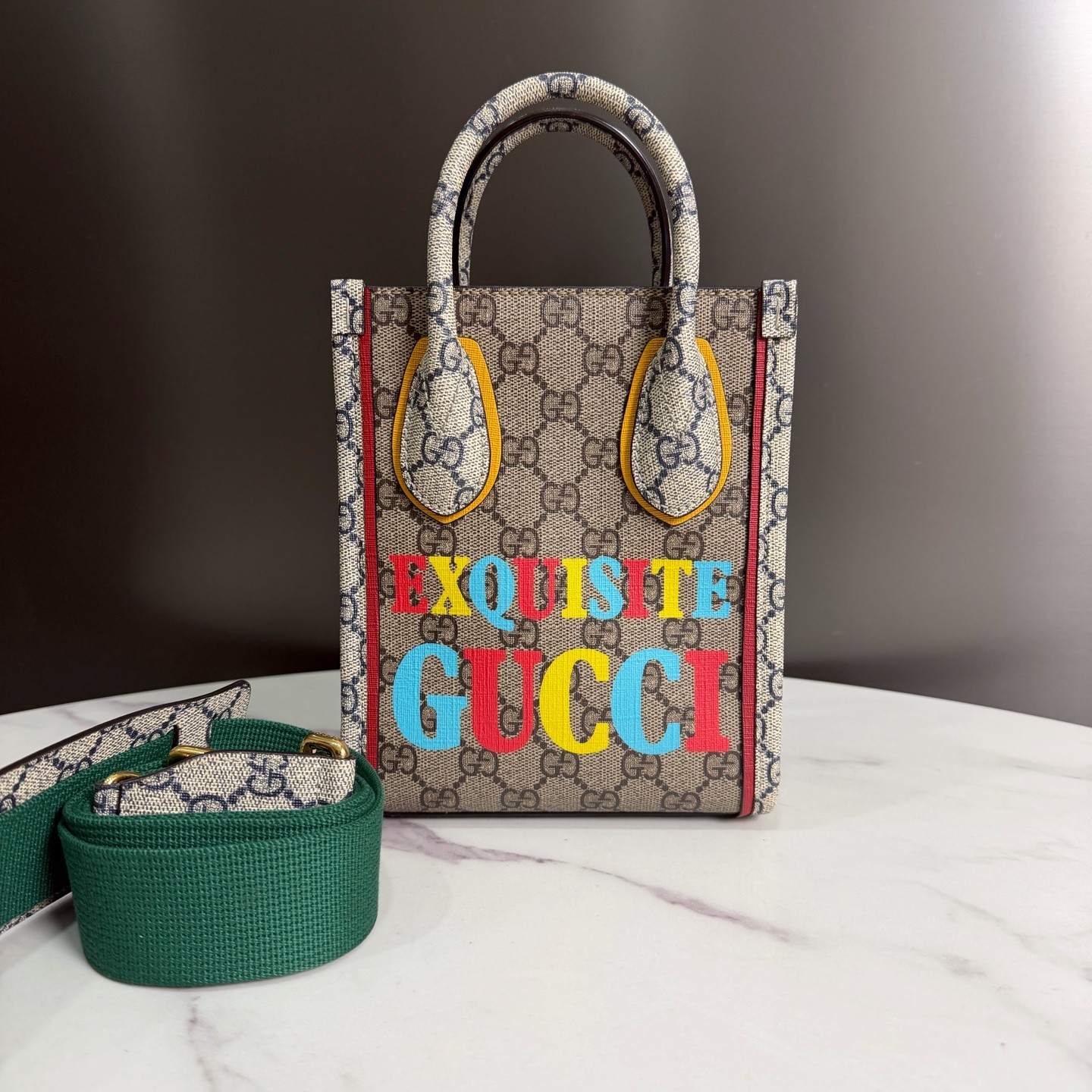 95新 GUCCI/古驰 迷你老花标志性印花托特包手提单肩包18274441