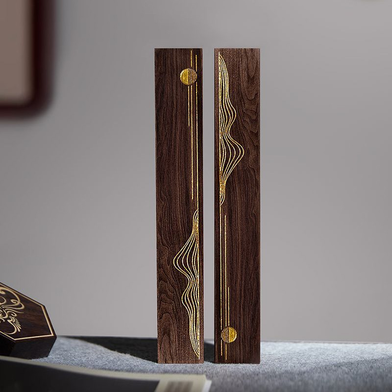 黑檀木书法镇纸原木镶嵌工艺压纸黑梓木镇尺实木压条压书文房四宝