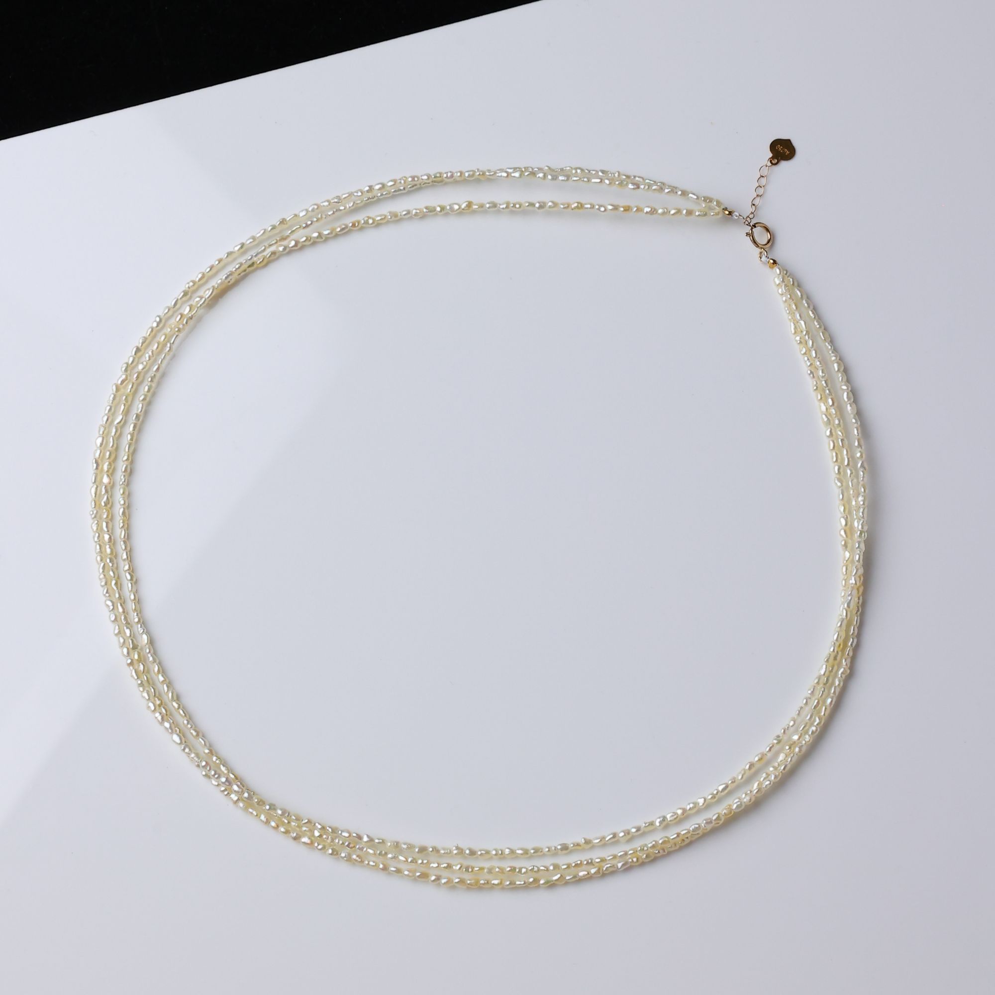 海水野生keshi珍珠项链1-2mm羽黄色18K金三层叠搭链*多样性发一