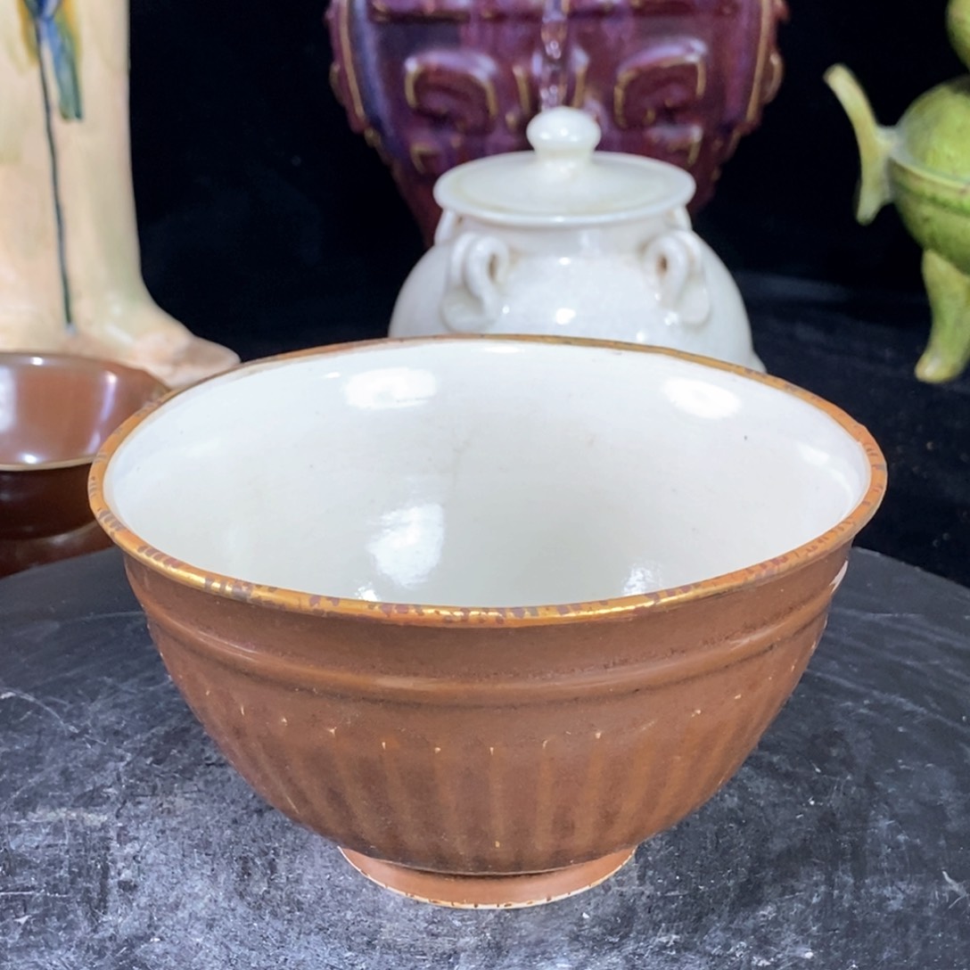 摆件定窑紫金釉白釉包口碗