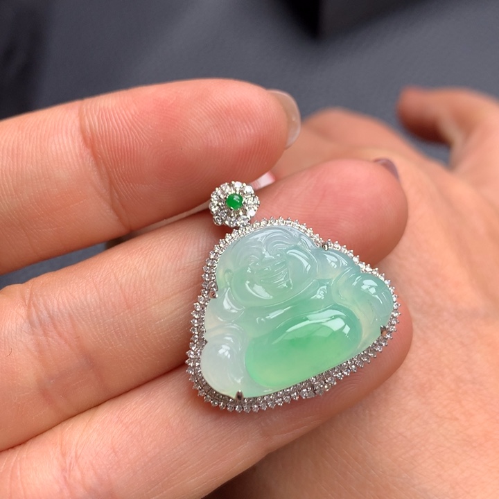 翡翠吊坠(不含链)18K金镶嵌