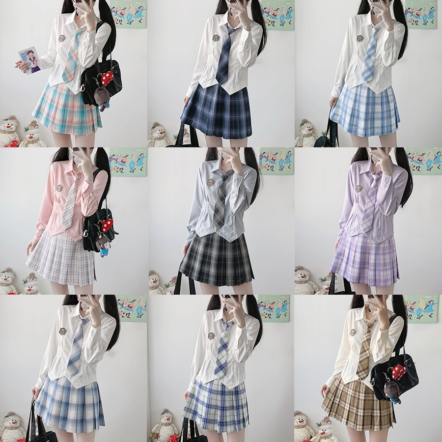 瞳福掌柜【小松岛衬衫长袖+裙子合集】原创正版JK制服格裙套装