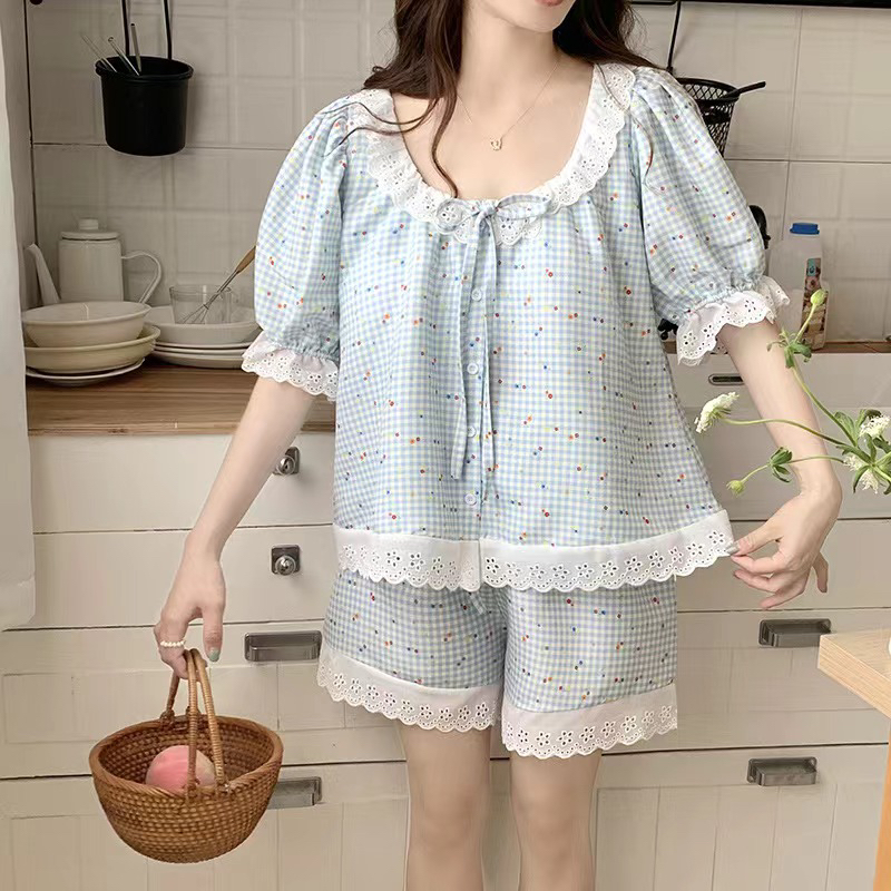 400款女士蕾丝花边睡衣家居服夏季宽松显瘦薄款睡衣