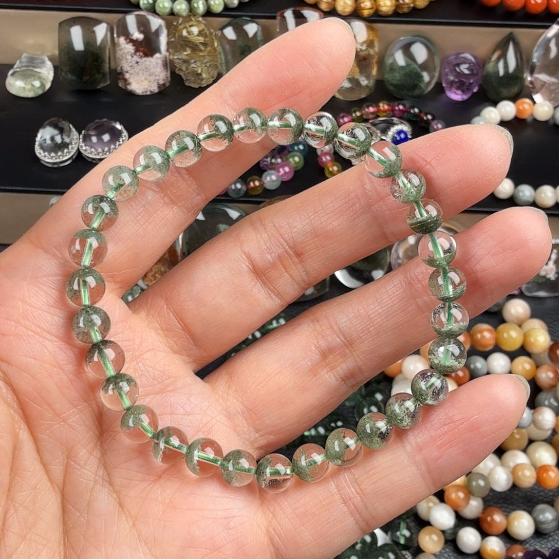 水晶手链未镶嵌海**心天然绿幽灵聚宝盆