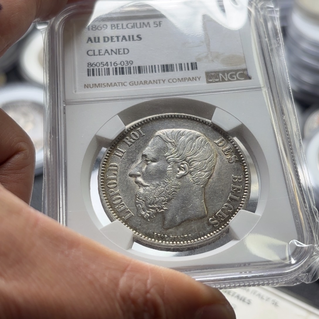 诺***母银Ag900比利时利奥波德5法郎银币