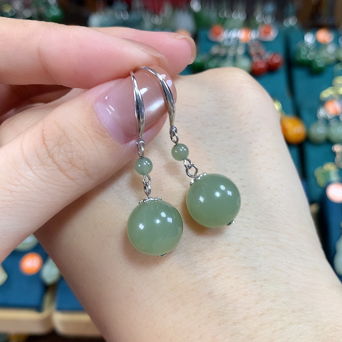 和田玉银S925镶嵌耳饰卡12mm左右