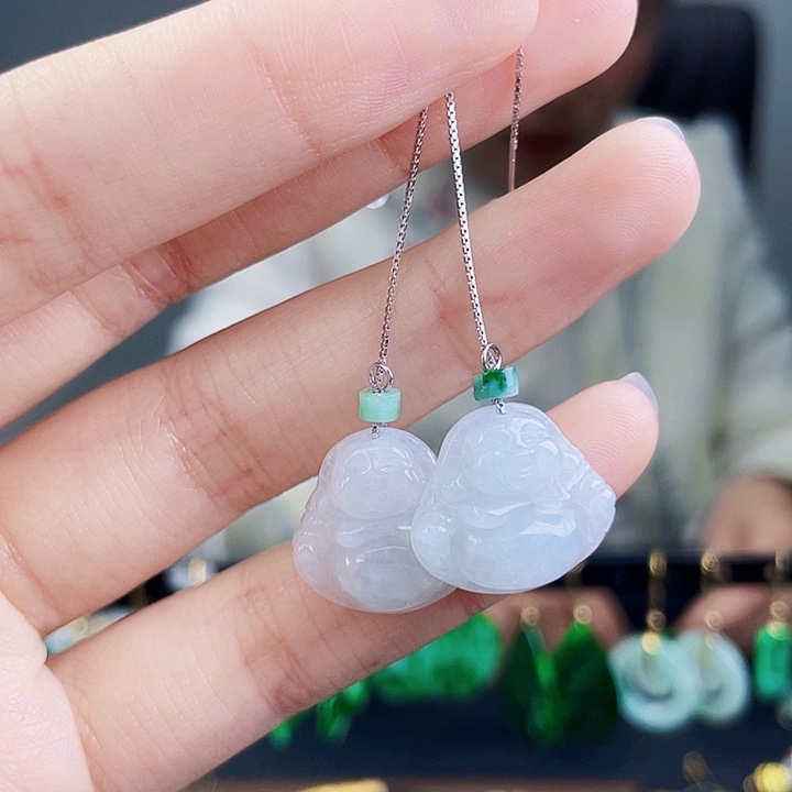 翡翠耳饰银S925镶嵌饰品