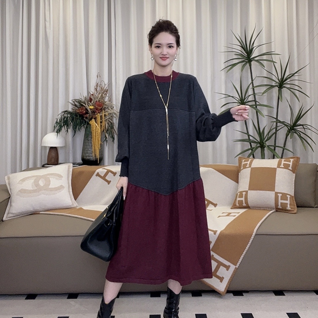 高端[曲终奏雅]秋冬季保暖长款毛衣减龄遮肉宽松连衣裙6343#