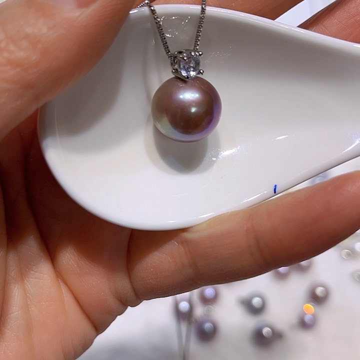 淡水珍珠紫珠银色戴妃吊坠银S925镶嵌