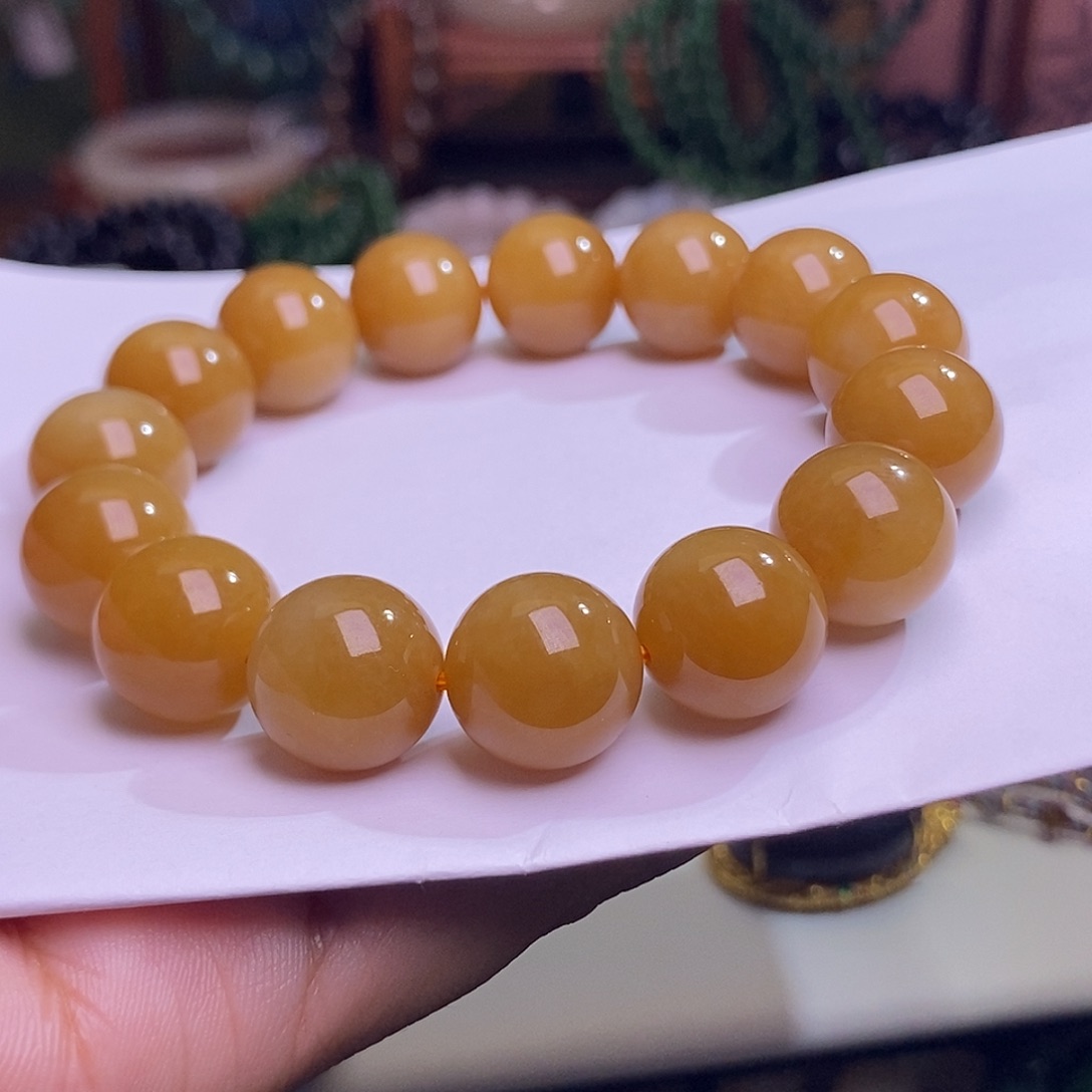 ゛***、和田玉未镶嵌颈饰且末糖料老矿料收藏约14mm手串