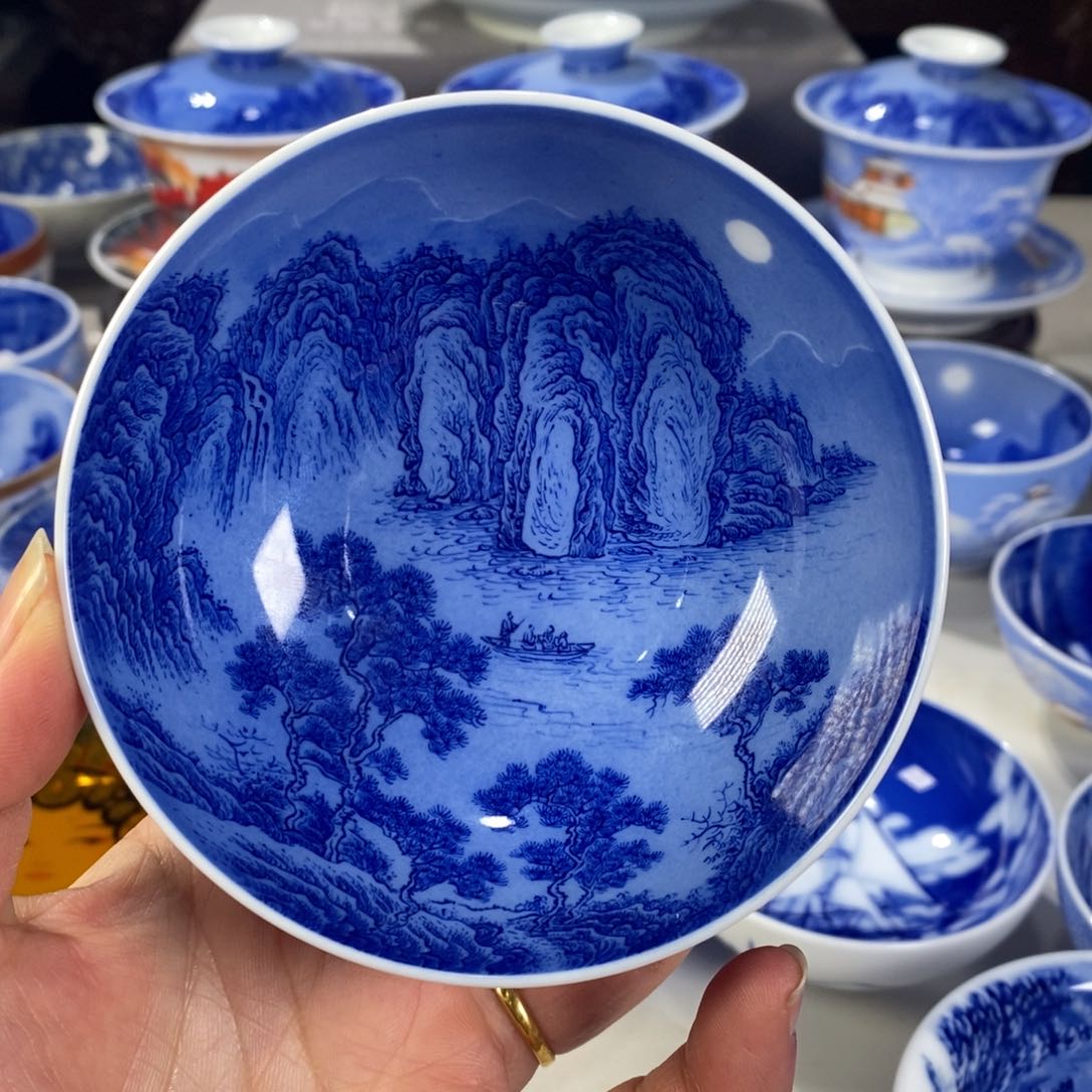 瓷片青花山水主人杯杯
