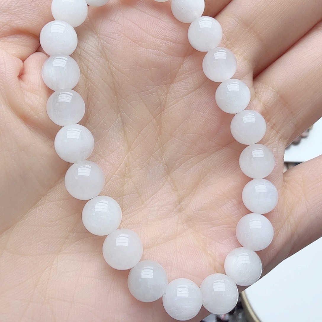 天然辰砂白婚纱拉丝白兔毛8.3mm