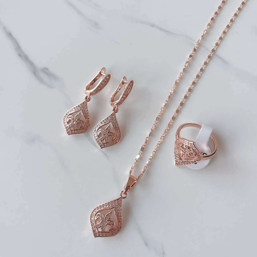 铜合金耳饰 0136新款玫瑰金色微镶套装手工韩版耳环气质轻奢耳扣