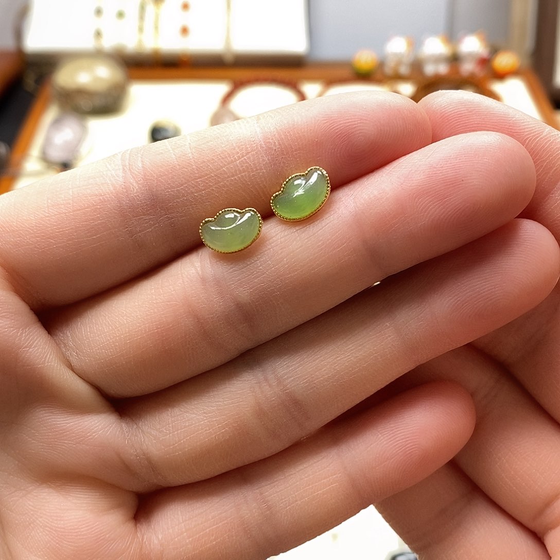 和田玉耳饰银S925镶嵌