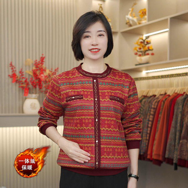 2025洋气新款时尚风中老年女装冬季加绒保暖气质宽松烫钻妈妈装