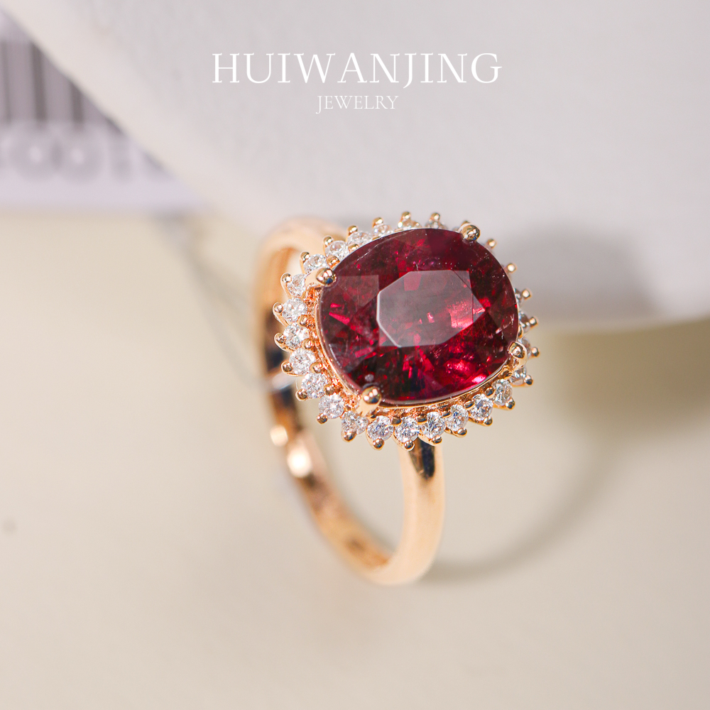 18K金天然碧玺红碧玺浓郁色戴妃太阳花3.55克拉K77888