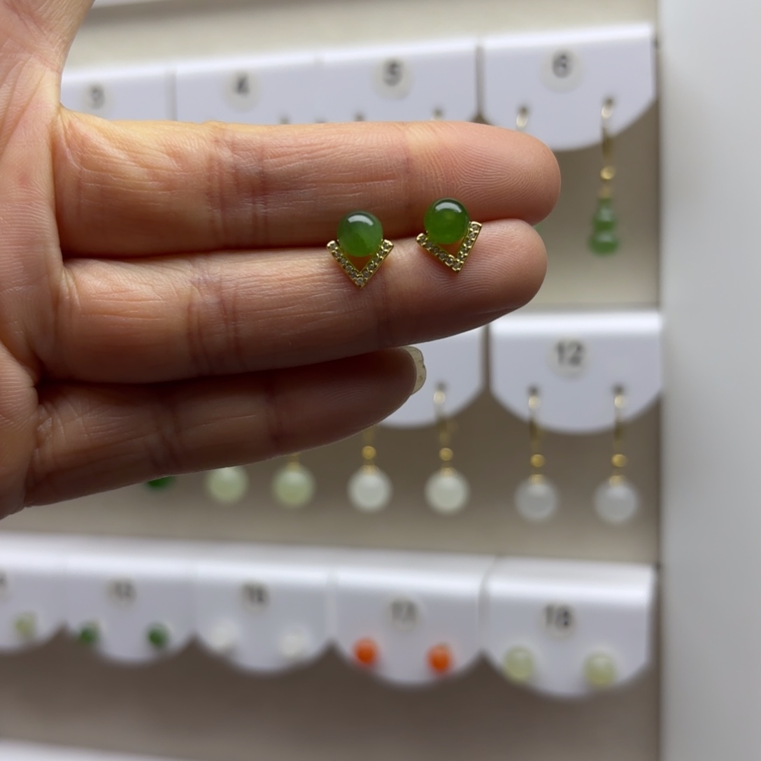 和田玉银S925镶嵌耳饰