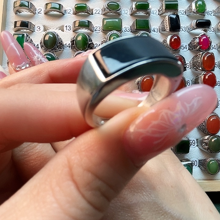 和田玉马鞍戒银S925镶嵌