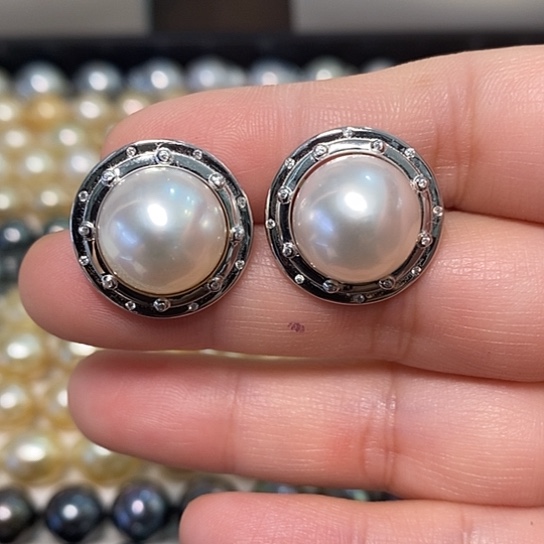 海水珍珠耳饰银S925镶嵌13.46