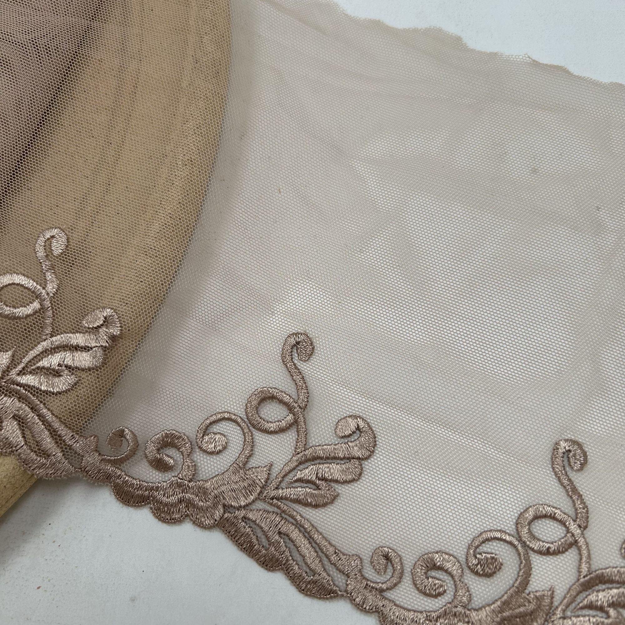 C007十二米价蕾丝花边辅料网纱刺绣卡其色进口手工diy配件装饰带