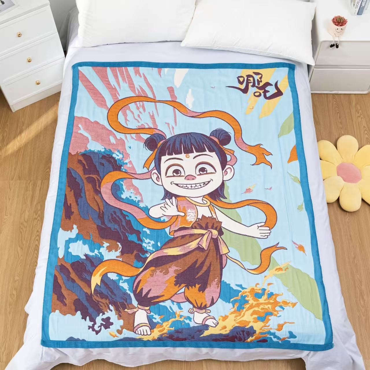 【乘风破浪-哪吒】 120cm *150cm多功能轻奢超柔轻奢纱布面包被