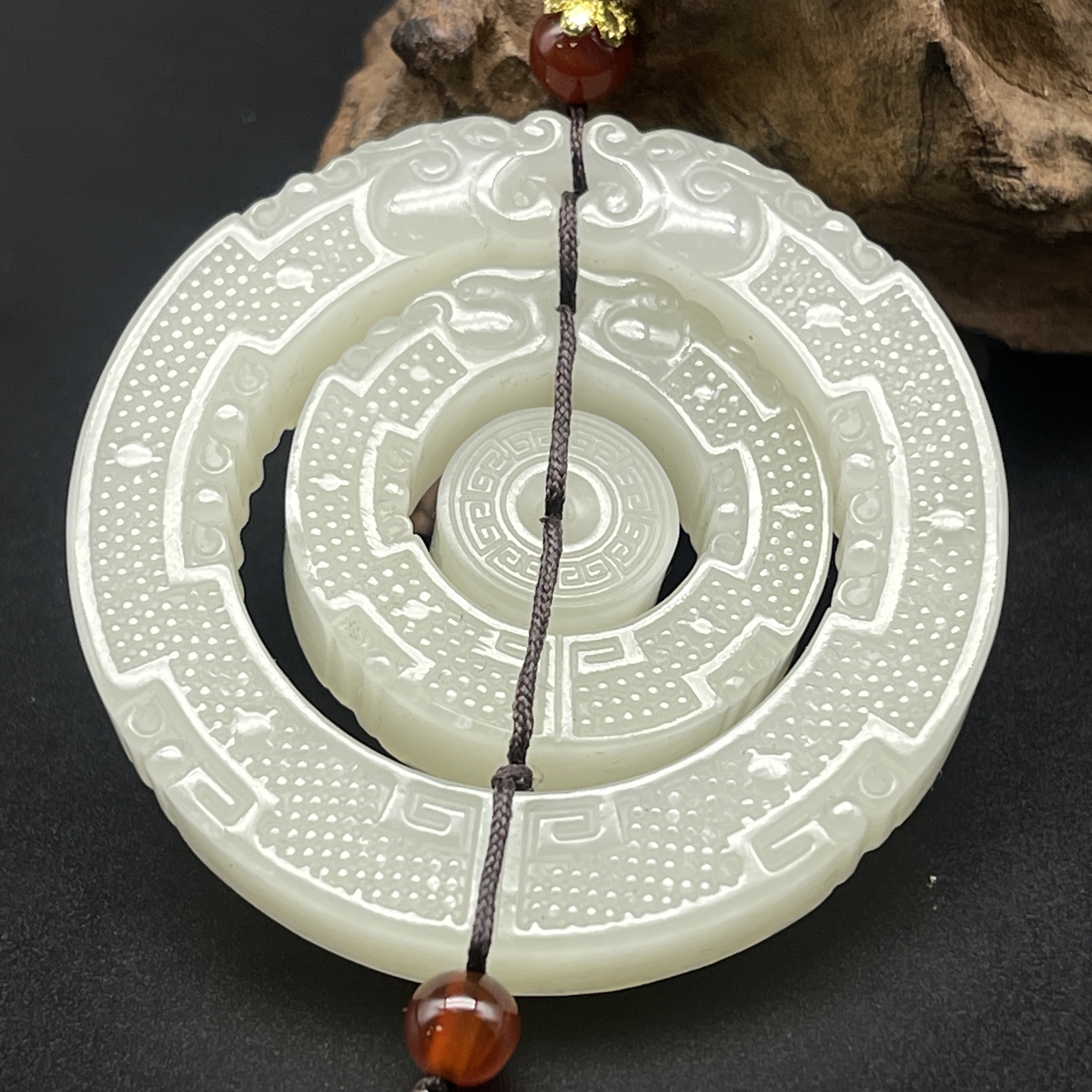 《清代》 和田玉螭龙三环同心玉佩 山东文物商店泰运 ZZXCEH593416