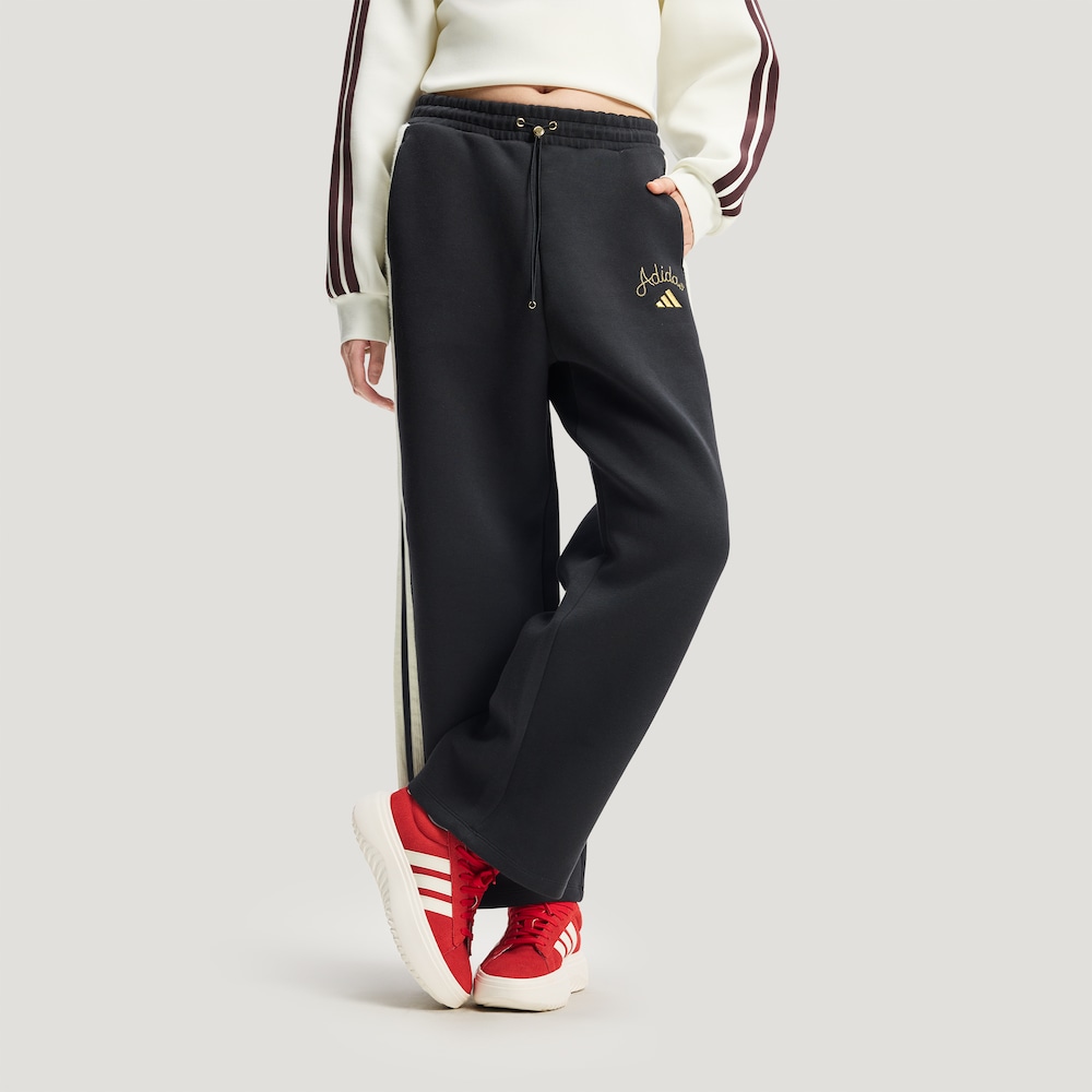 Adidas阿迪达斯新年款挺阔加厚针织高腰宽松运动阔腿裤KR0418 