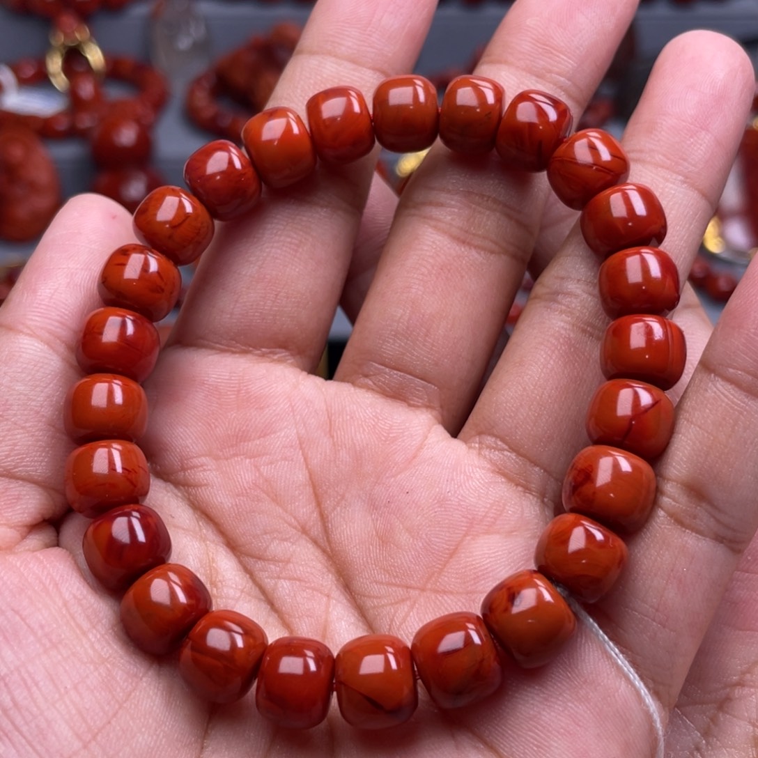 南红玛瑙未镶嵌珠宝奇石单圈9.5mm