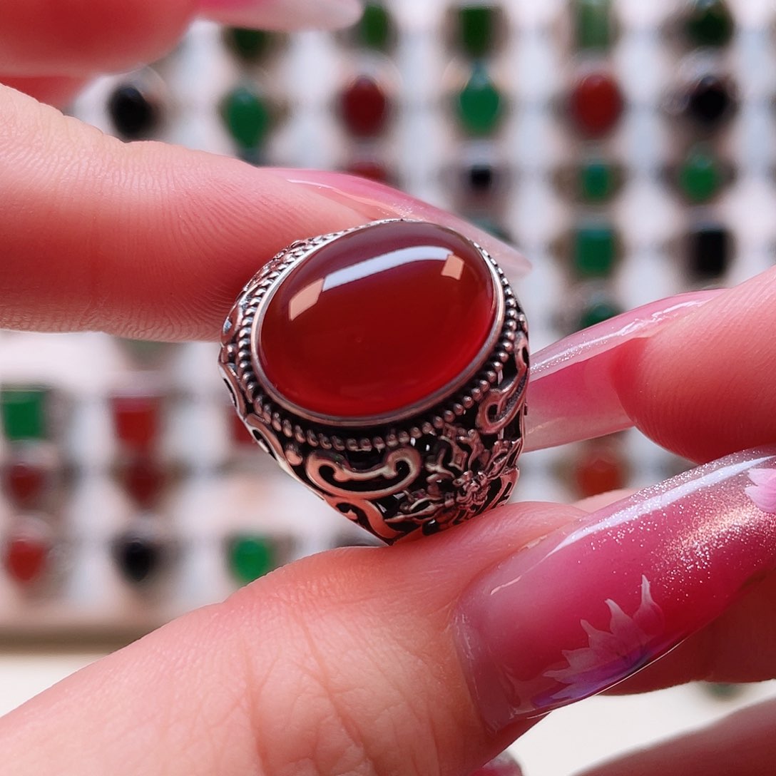 玛瑙/玉髓戒指银S925镶嵌