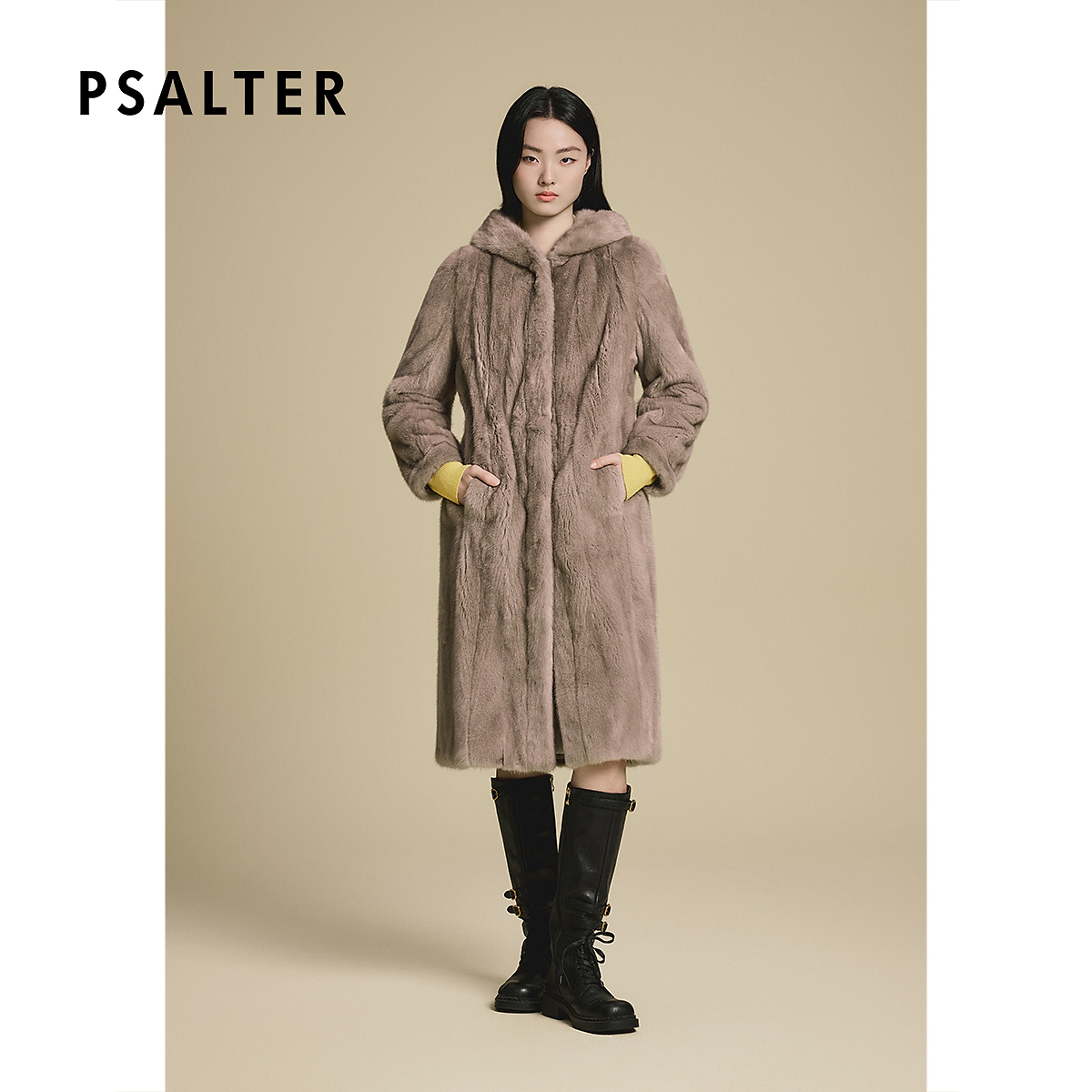 诗篇专选简约带帽水貂皮草连帽貂皮大衣女2025冬季新款