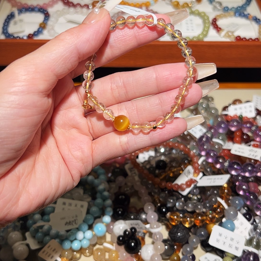 烟晶手链银S925镶嵌金发030