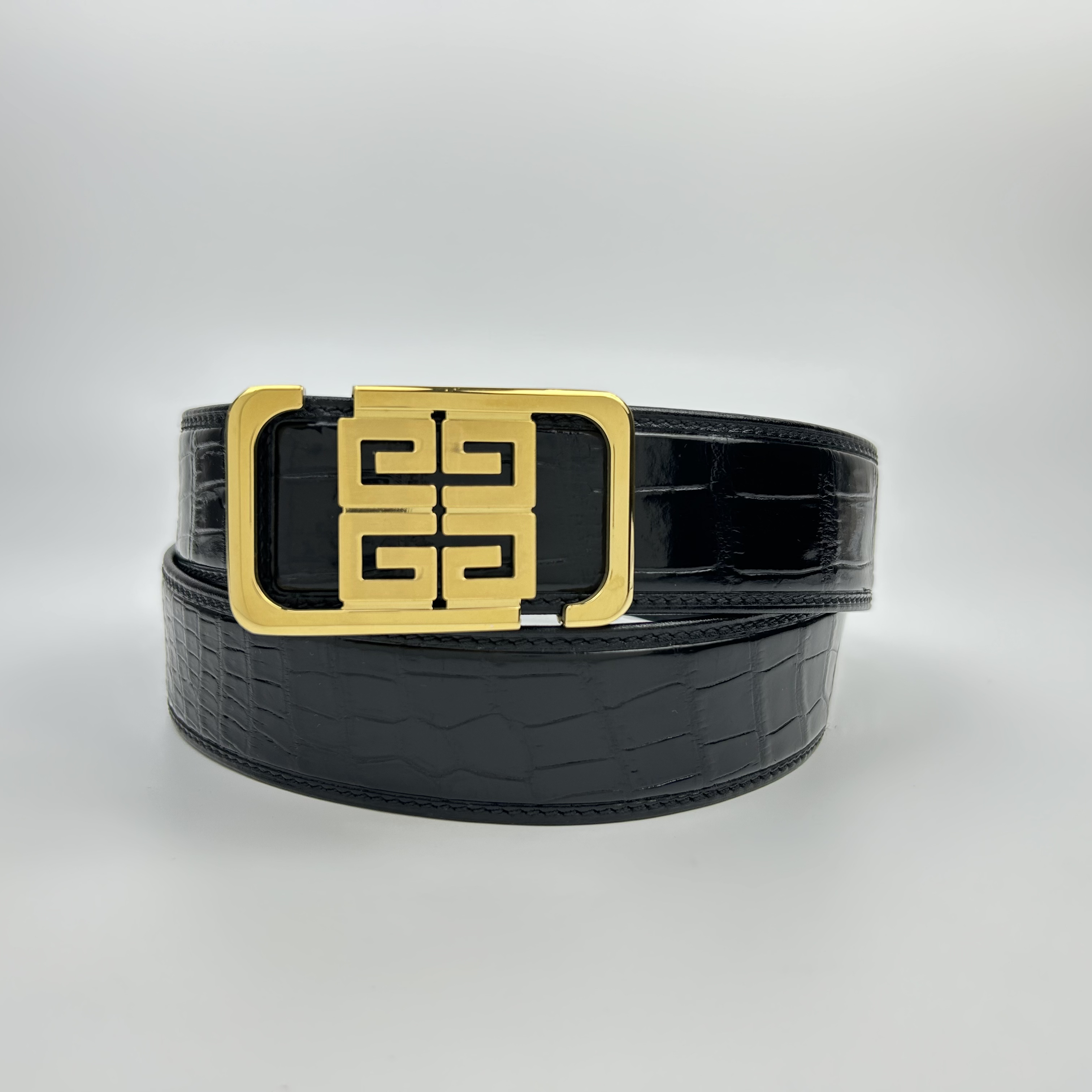 男士轻奢风鳄鱼肚皮皮带百搭腰带平滑扣款不锈钢扣