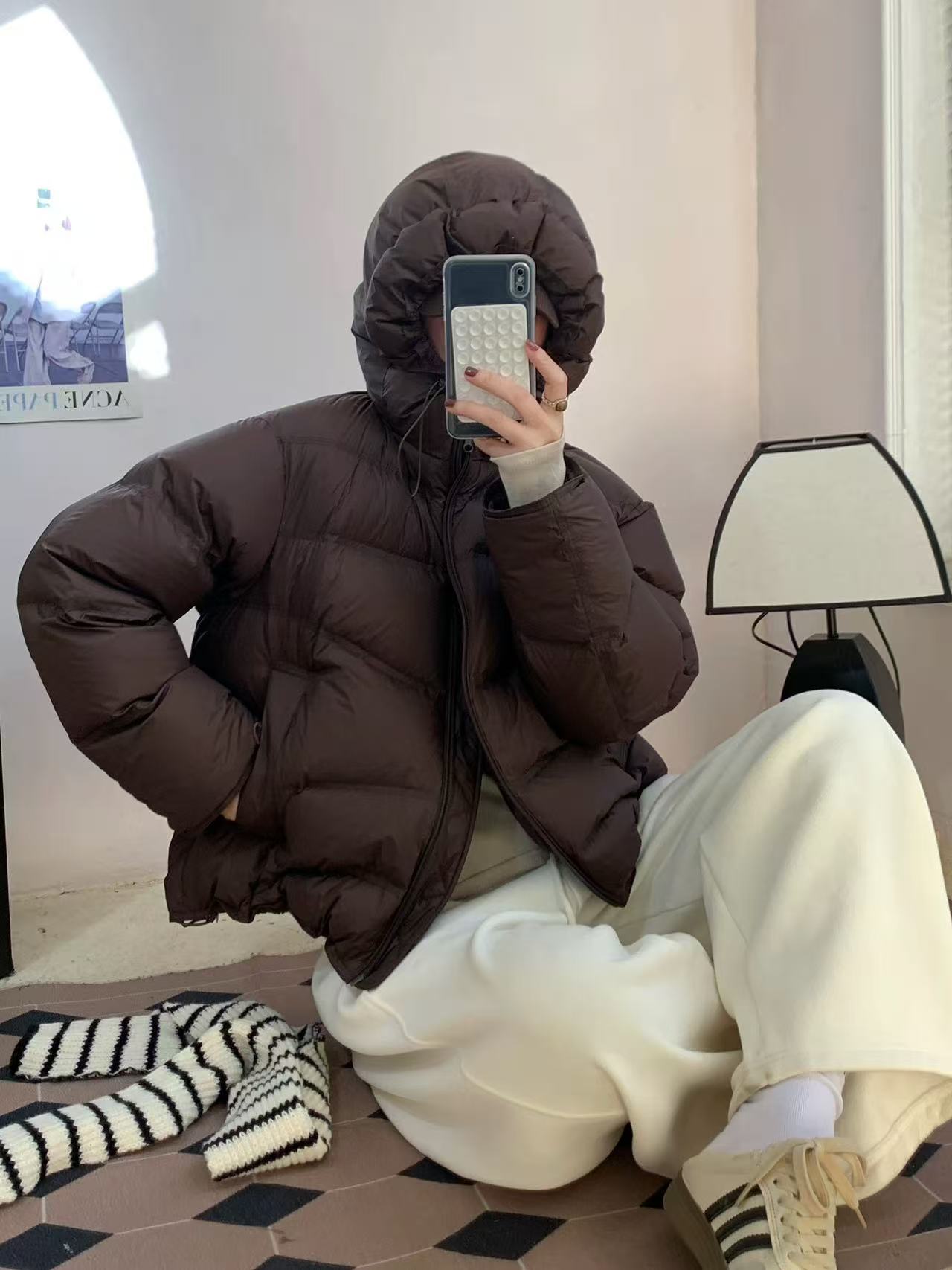 8889-32792 保暖短款韩系加厚连帽羽绒服外套