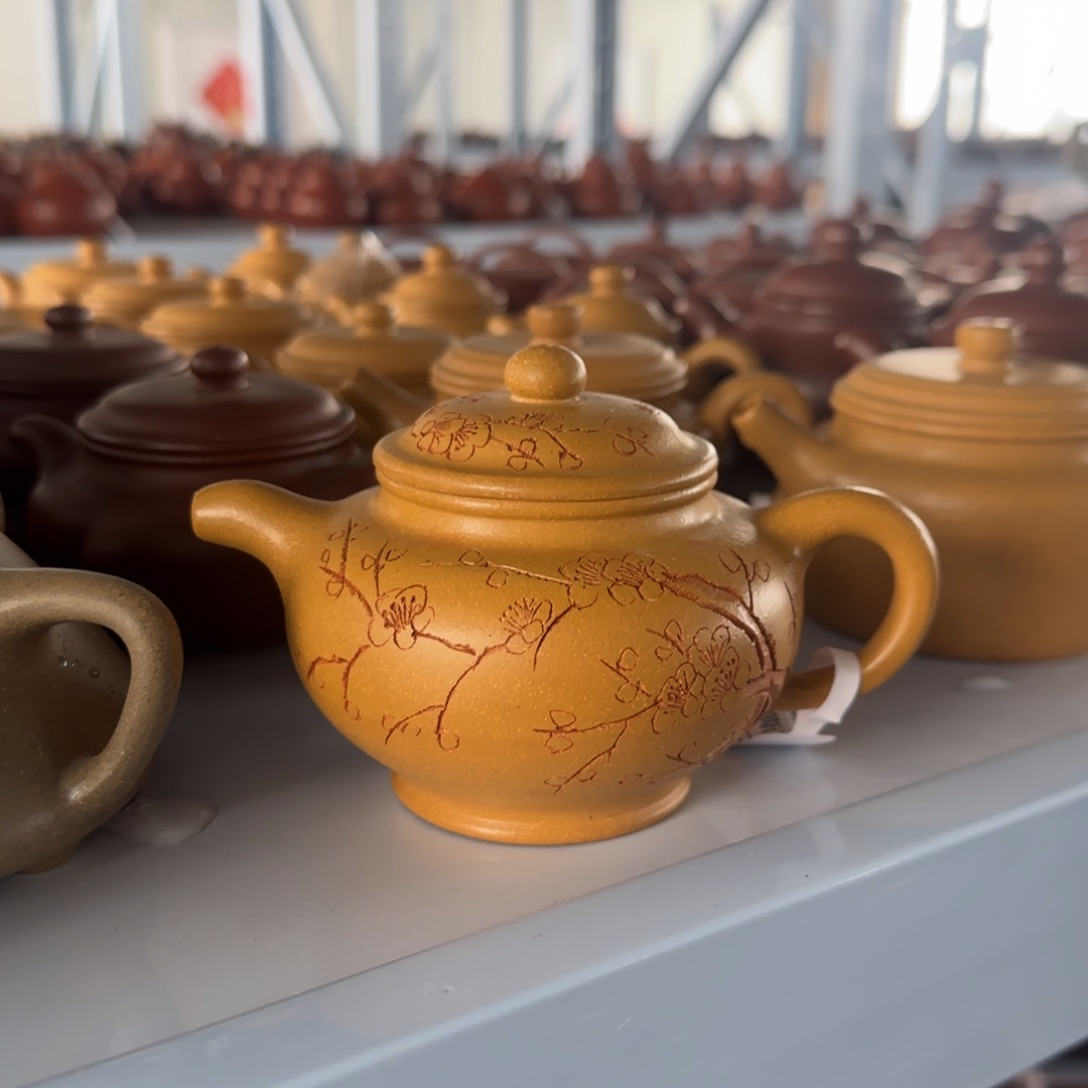 紫砂茶壶黄金段刻绘掇只