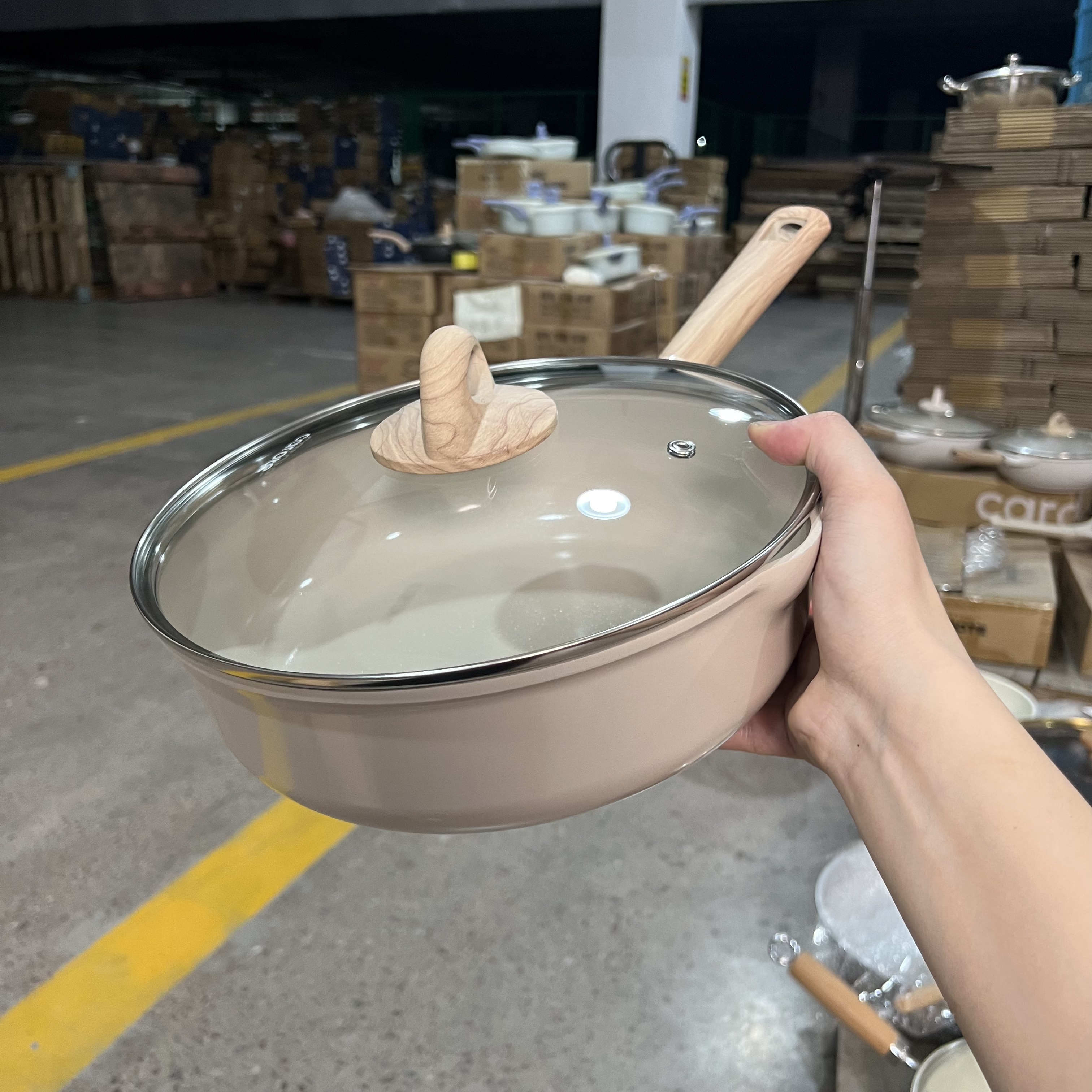 26cm小卡斑鸠色撤柜陶瓷煎炒锅带盖高品质煎炒锅全灶具通用微瑕疵