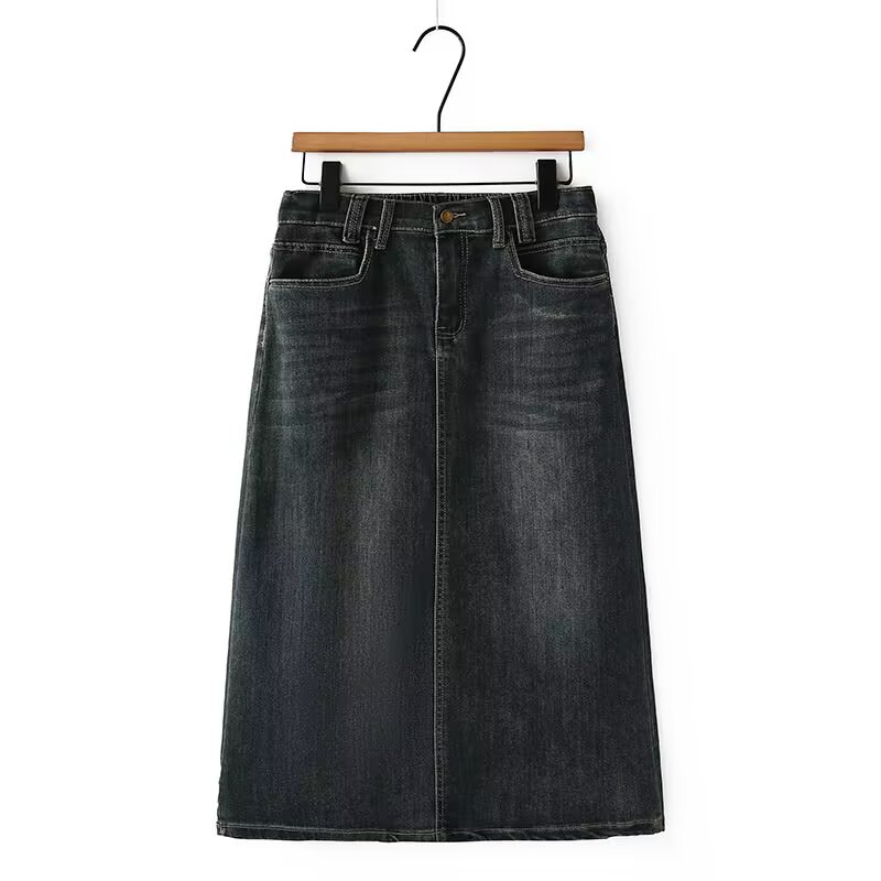 2025春季新款高腰韩版半身裙潮流百搭开叉显瘦女水洗牛仔裙